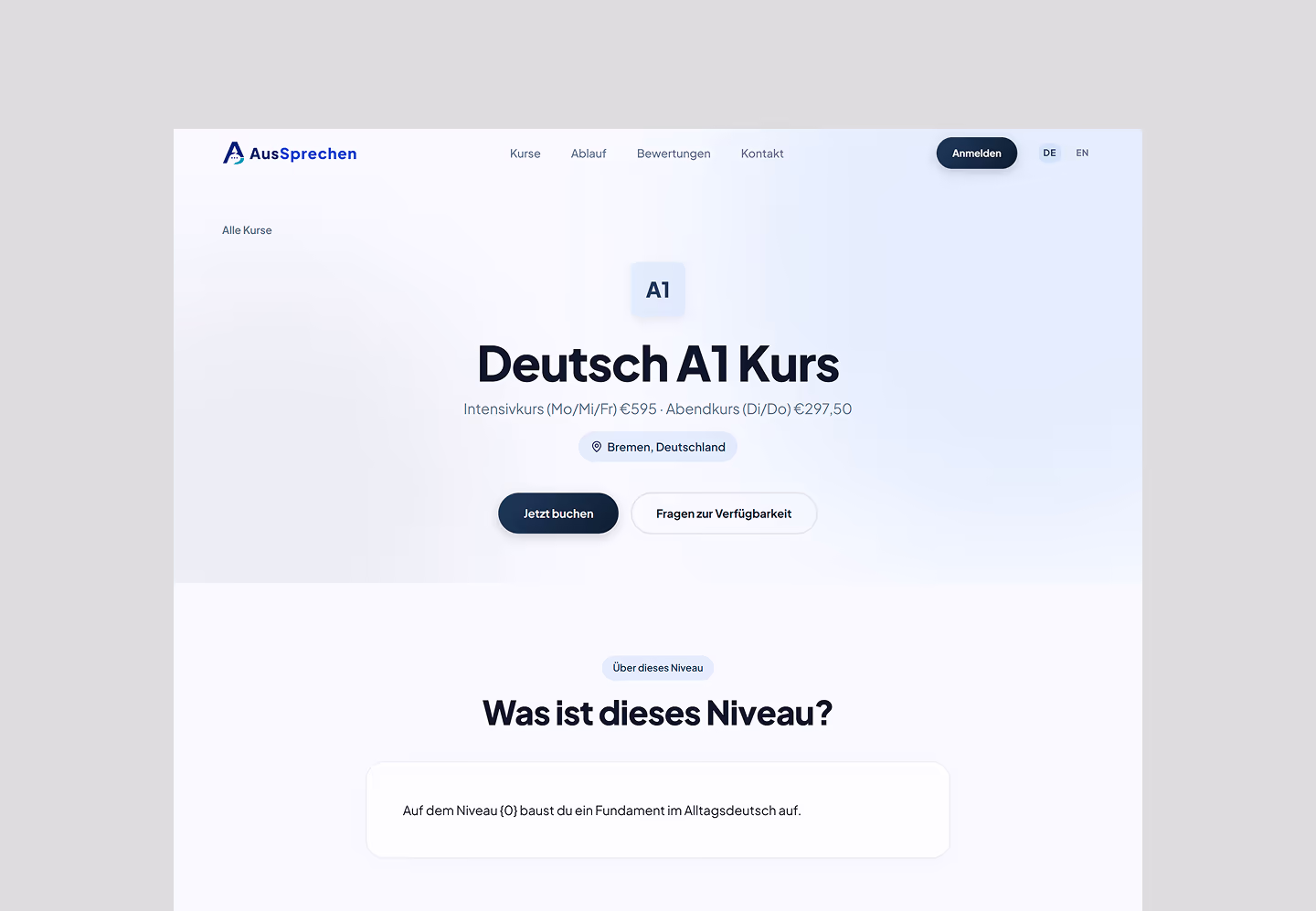 AusSprechen — Prikaz A1 kursa i detalja