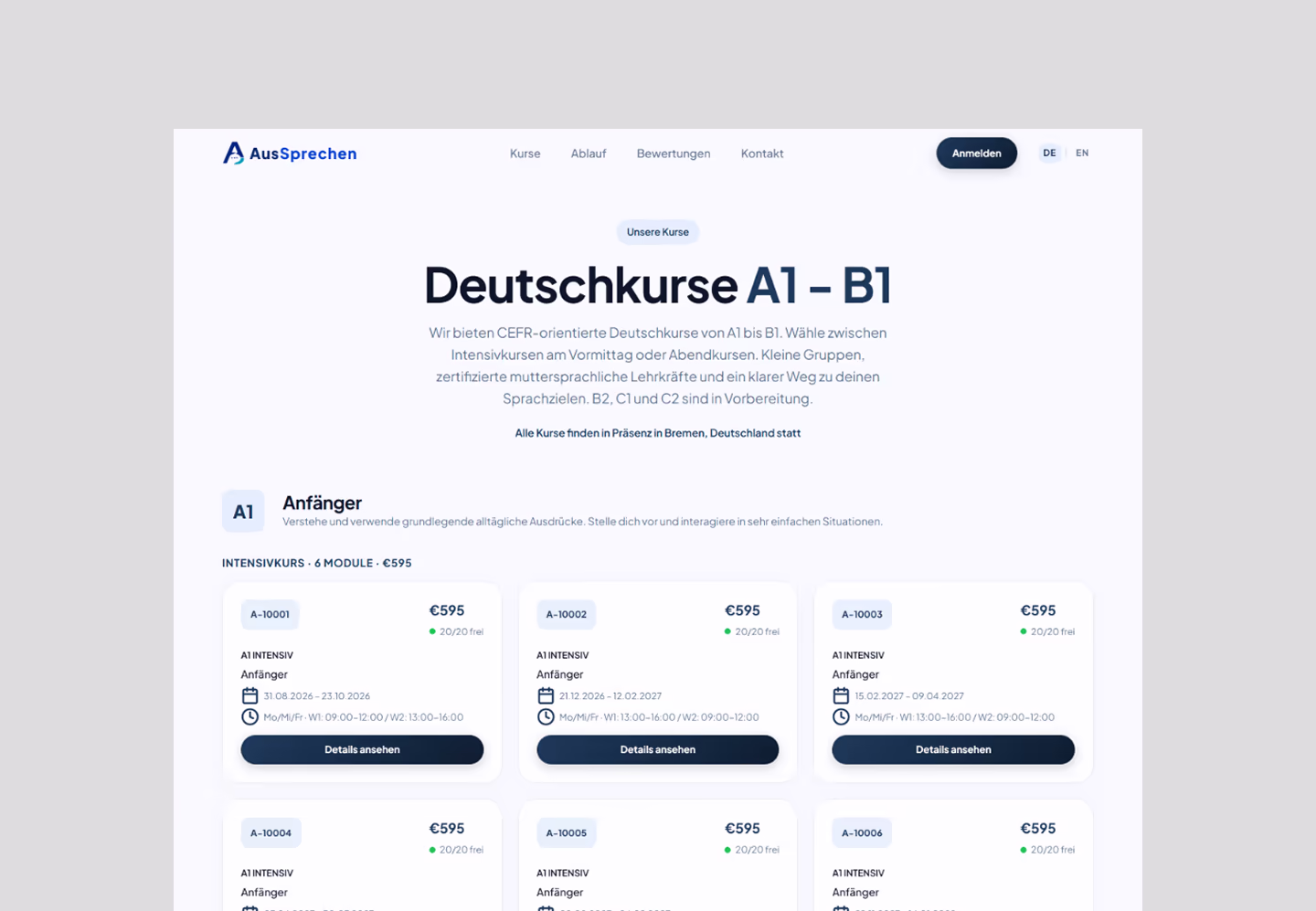 AusSprechen — Moduli i struktura kurseva