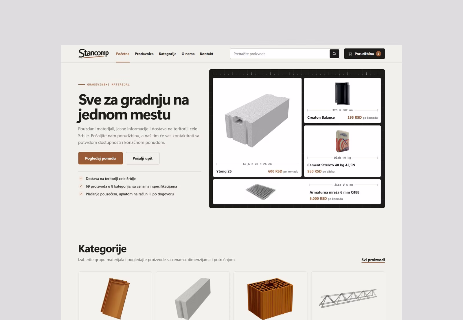 Stancomp — početna stranica kataloga građevinskog materijala